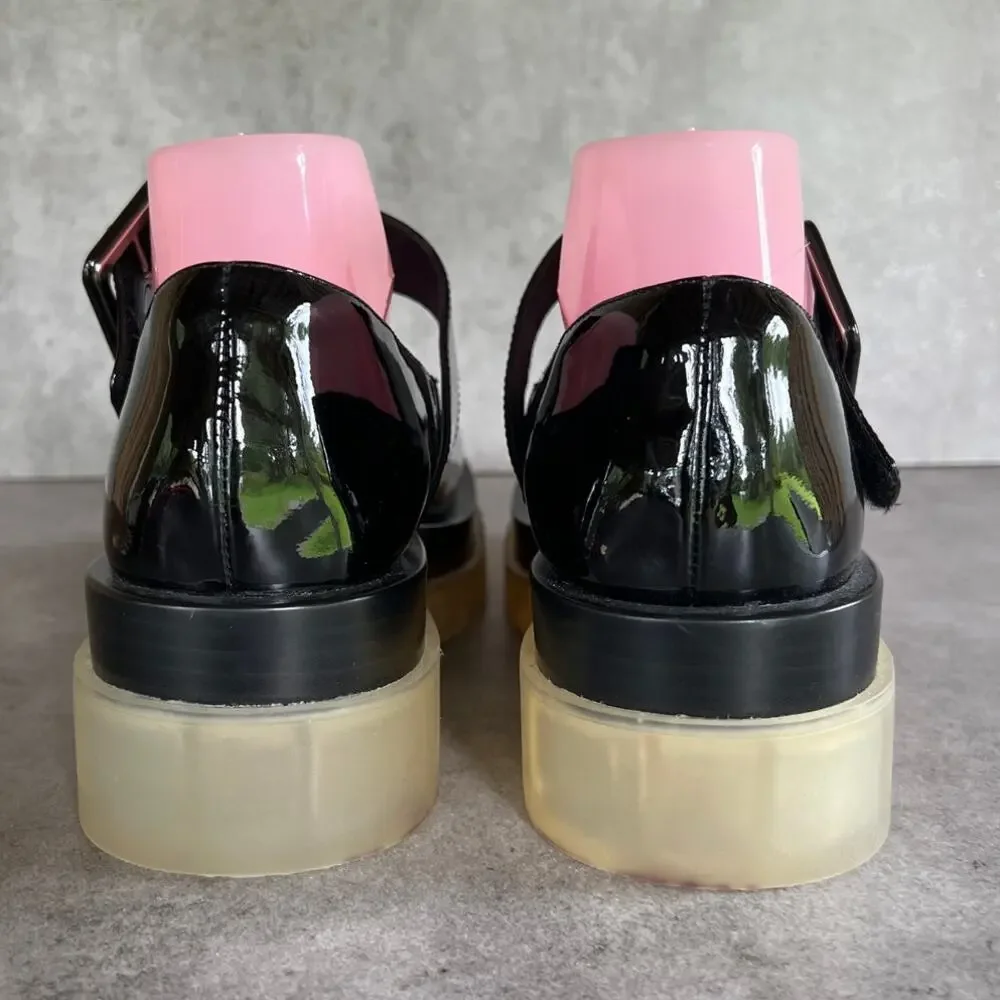 Jeffrey Campbell T-Strap Mary Jane platform shoes patent leather w lug sole Y2K